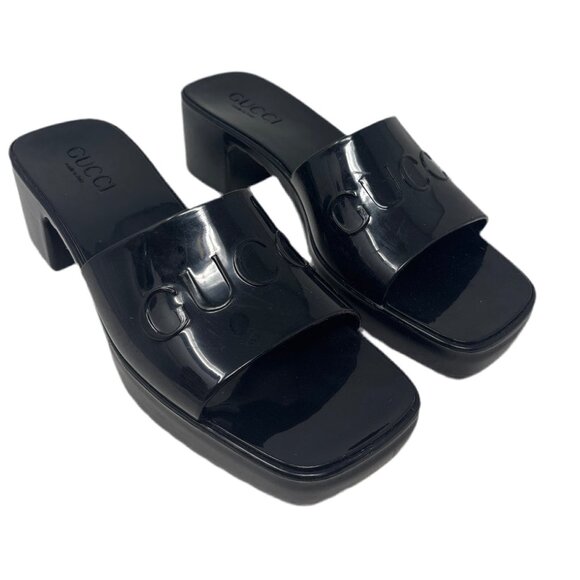 Gucci Black Rubber Sandal Slides  Sz-38 - Picture 3 of 4